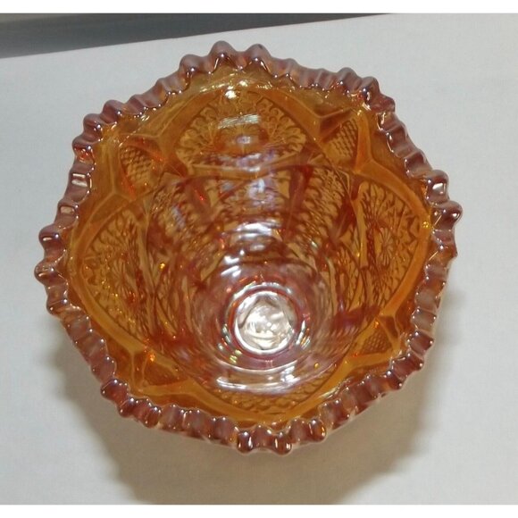 Imperial Glass Ohio Vase Footed Amber Carnival 6-1/4" Daisy and Button gold - Picture 8 of 12